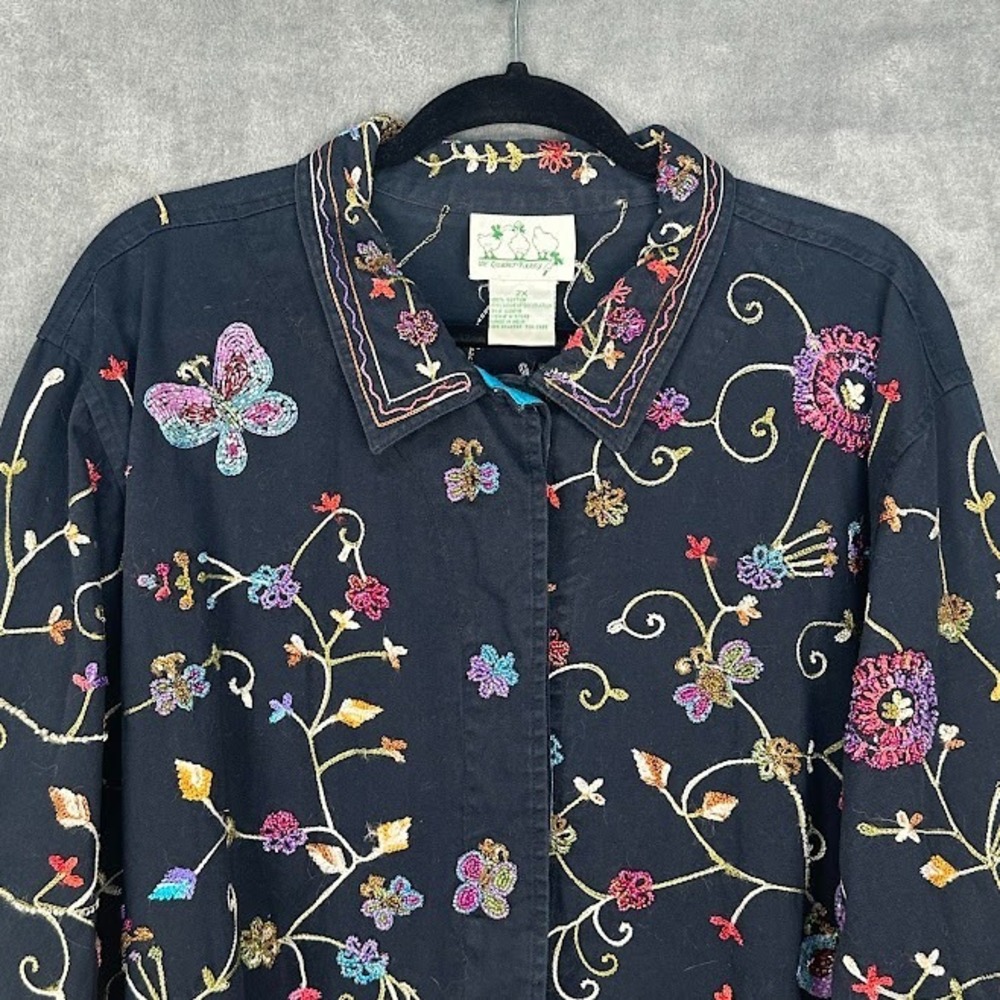 Quacker Factory Blazer Womens 2X Black Sequin Flower Butterfly Embroidered Boho - Picture 2 of 13